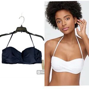 J Crew Bikini Top 36D Bathing Suit Strapless Navy Padded‎ Underwire Bandeau NWT